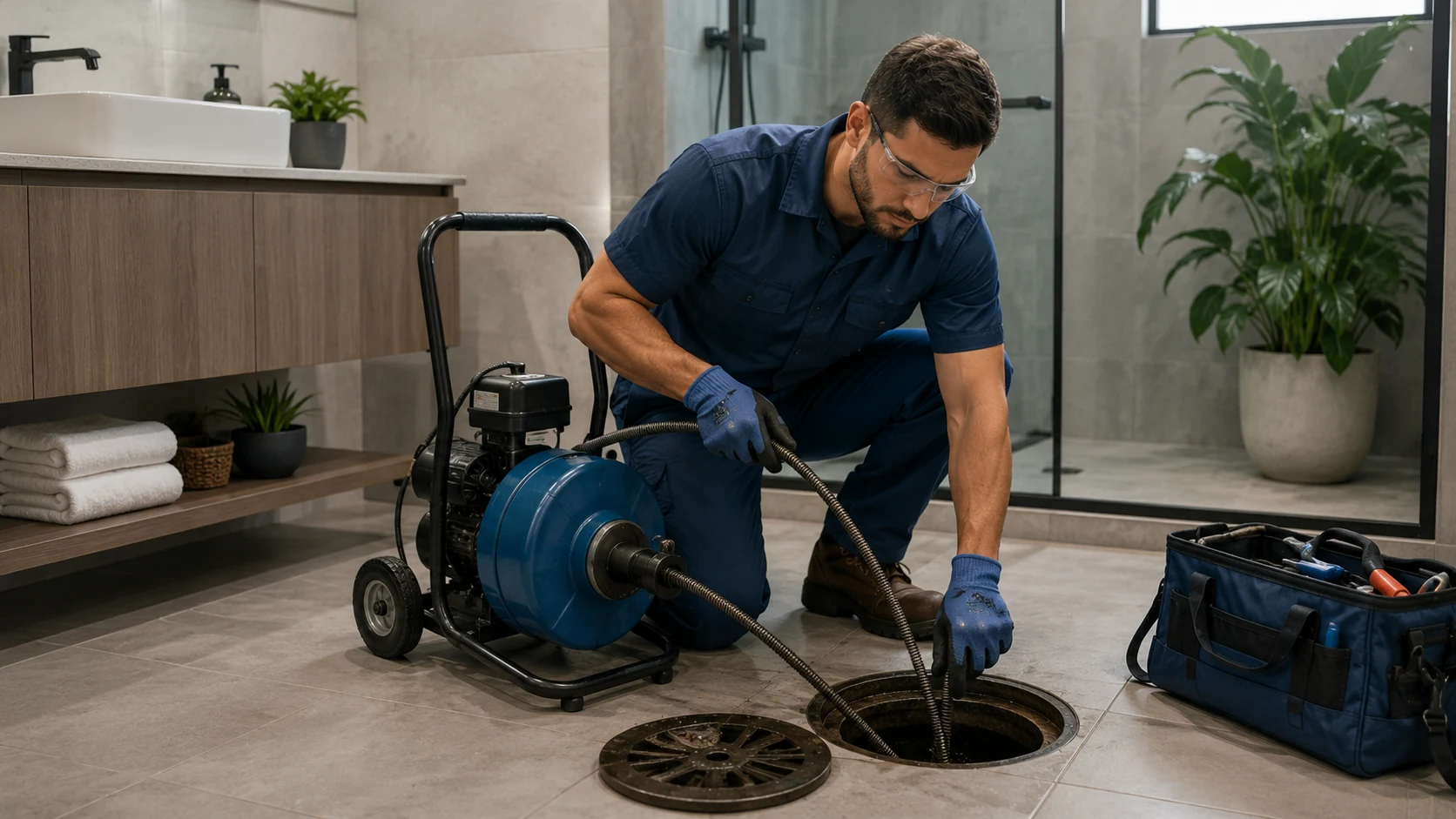 Profissional em serviço de manutenção hidráulica